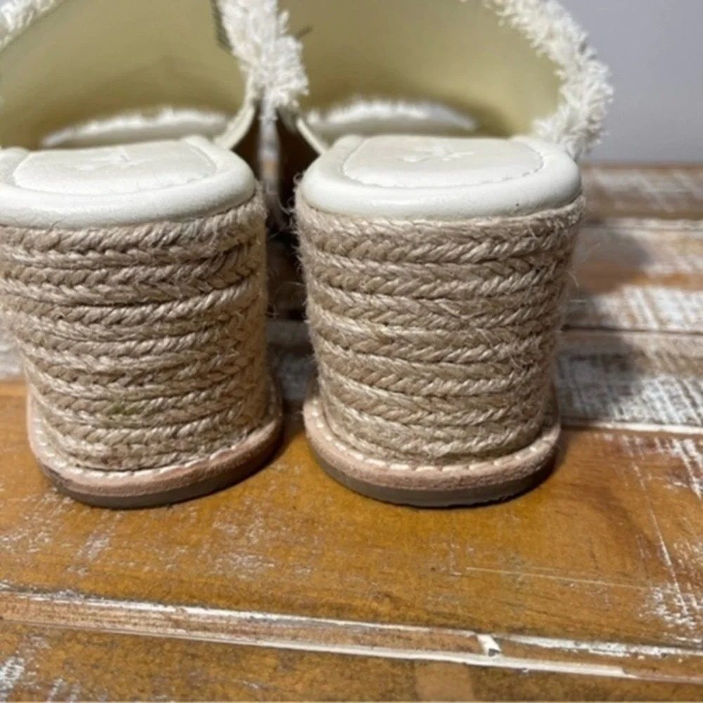 Splendid Women's Darla Frayed Edge Espadrille Wedge Heel Sandals Ivory Size 9
